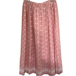 80’s Vintage Leslie Fay Pink and white polka dot pleated skirt  size 12
